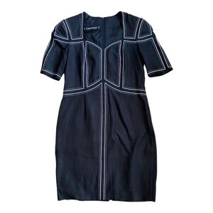 Louis Feraud Black White Trim Linen Cocktail Dress